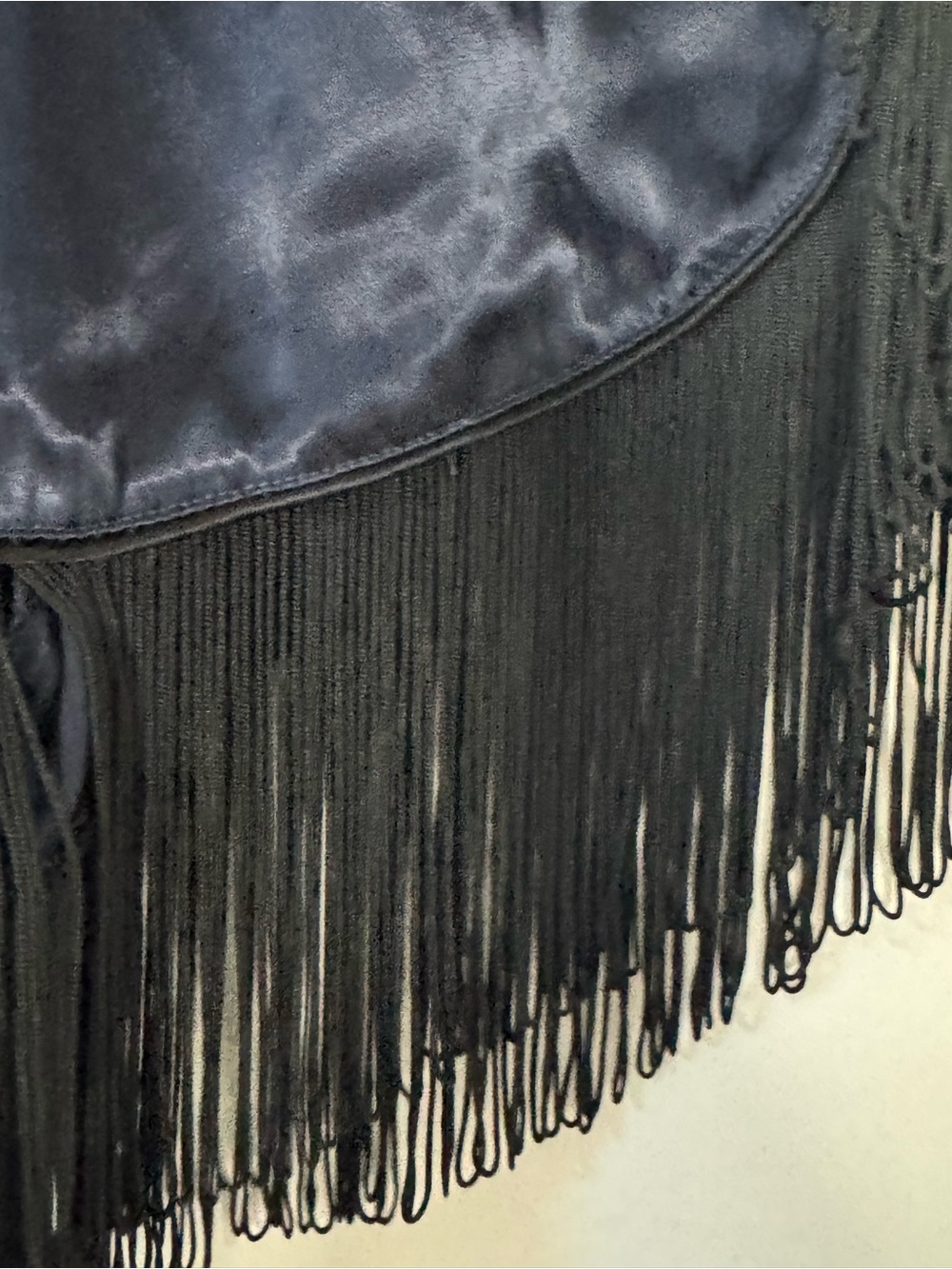 GANNI Donnelly Satin Shorts in Total Eclipse dark blue with black fringe - Picture 6 of 6